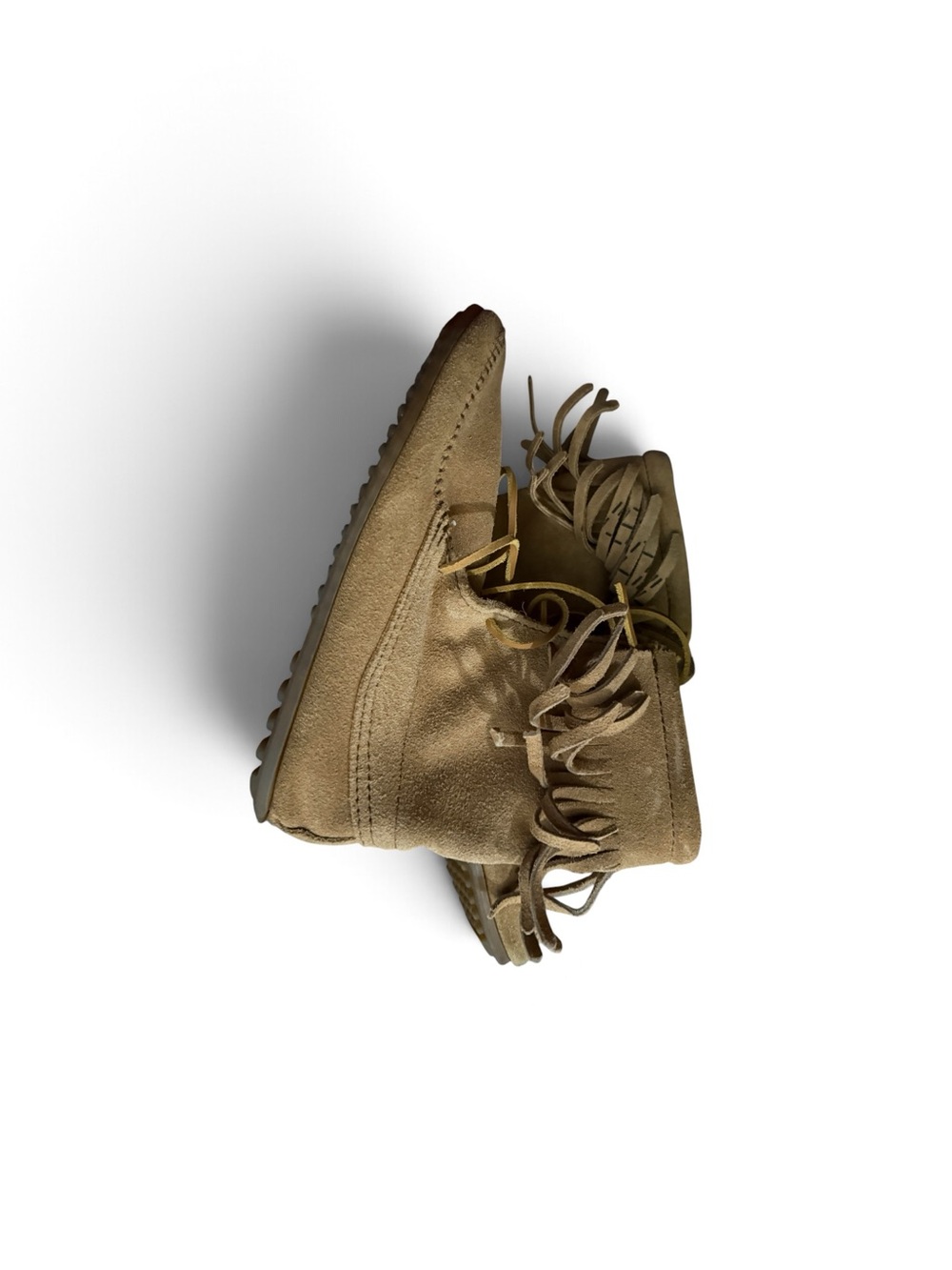 Minnetonka Kids Suede Fringe Moccasin Booties in Tan